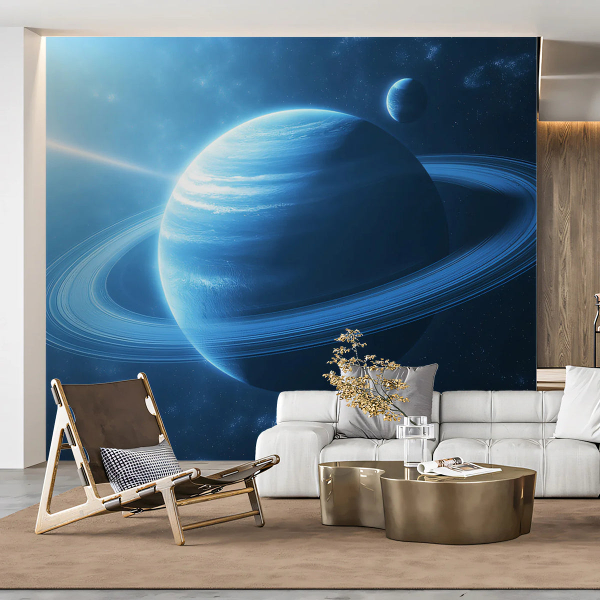 Cosmic Gas Giant Mural Wallpaper — Ringed Planet Space Scene Mural Wallpaper - room preview 02