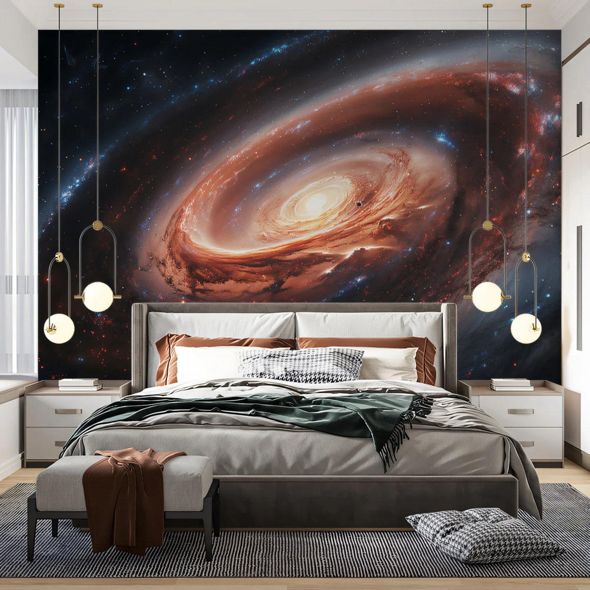 Cosmic Dust Spiral Mural Wallpaper — Dramatic Galaxy Wall Art Mural Wallpaper - room preview 02