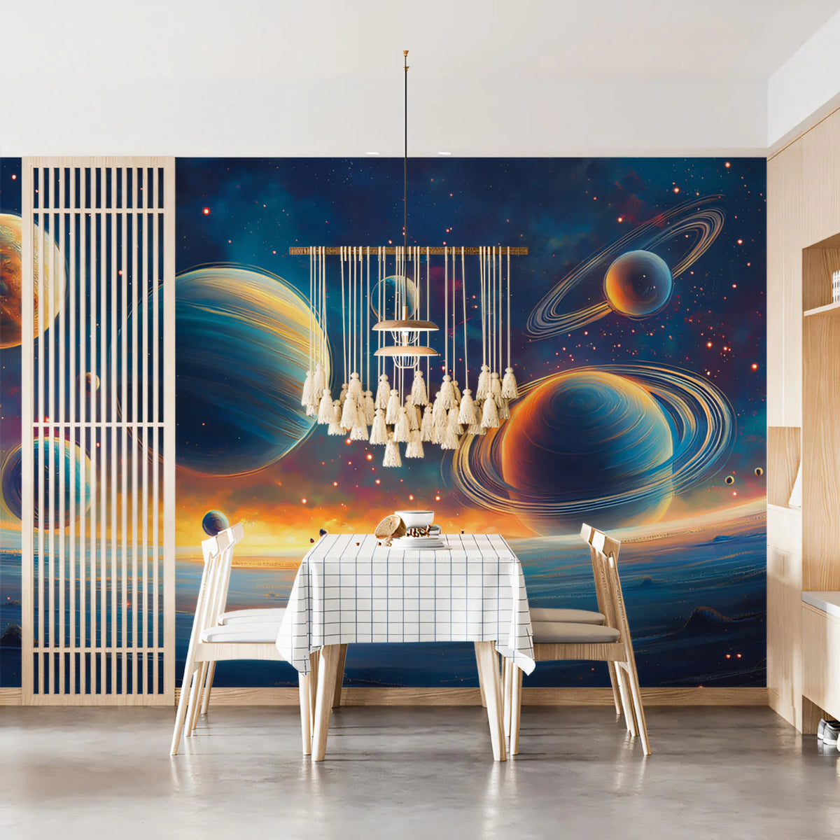 Cosmic Planetary Alignment Mural Wallpaper — Vivid Space Panorama Mural Wallpaper - room preview 02
