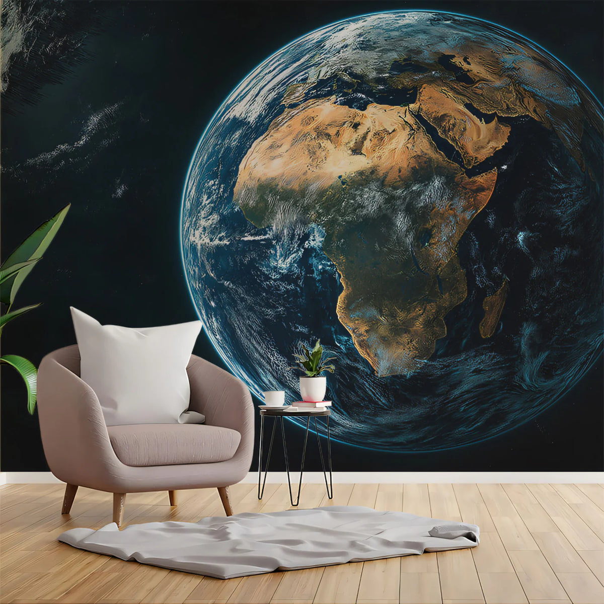 Full Earth View Mural Wallpaper — Celestial Satellite Globe Design Mural Wallpaper - room preview 02