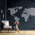 Stippled World Map Mural Wallpaper — Bold Monochrome Burst Mural Wallpaper - room preview 02
