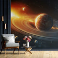 Orbital Ringed Planet Mural Wallpaper —Celestial Glow Design Mural Wallpaper - room preview 02