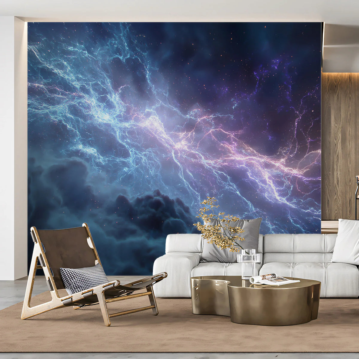 Cosmic Lightning Nebula Mural Wallpaper — Electric Space Clouds Mural Wallpaper - room preview 02