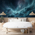 Nebula Cloudscape Mural Wallpaper — Deep Teal and Cosmic Blue Mural Wallpaper - room preview 02