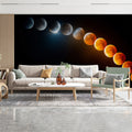 Lunar Eclipse Progression Mural Wallpaper Full Color Shift, Time-Lapse Celestial Event, Dark Background Mural Wallpaper - room preview 02