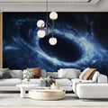 Cosmic Vortex Mural Wallpaper — Deep Blue Black Hole Aesthetic Mural Wallpaper - room preview 02