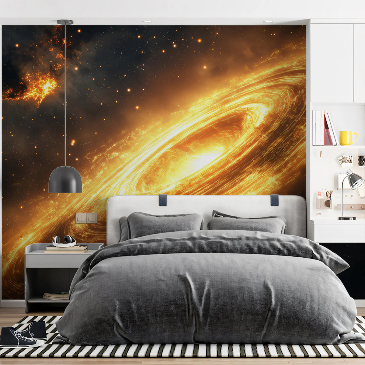 Golden Galactic Nebula Mural Wallpaper — Cosmic Grandeur Mural Wallpaper - room preview 02