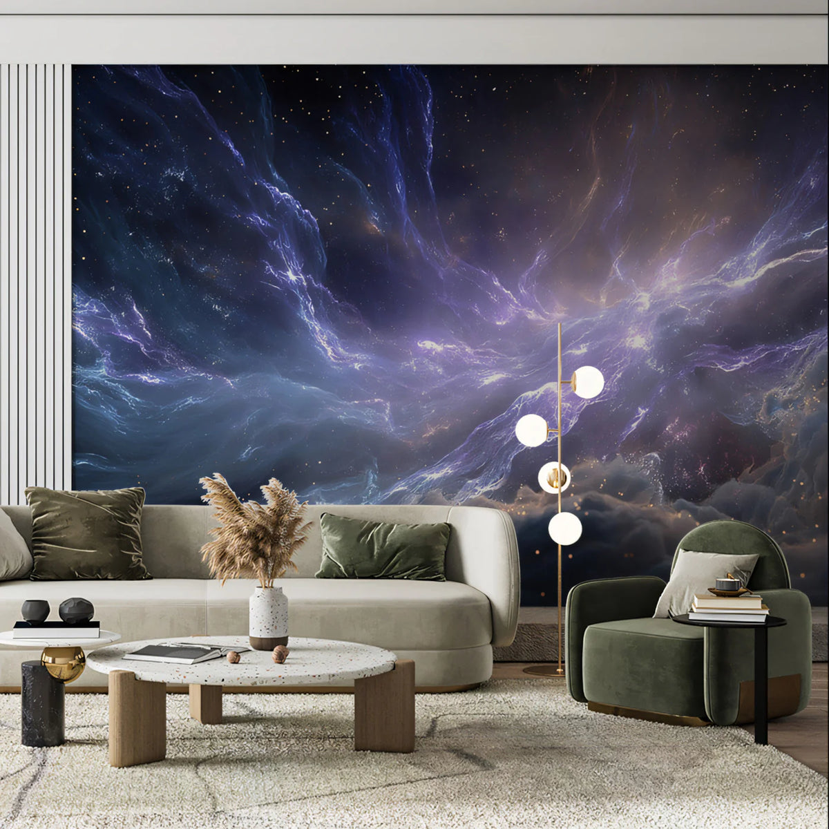 Cosmic Violet Nebula Mural Wallpaper — Dreamy Deep Space Design Mural Wallpaper - room preview 02