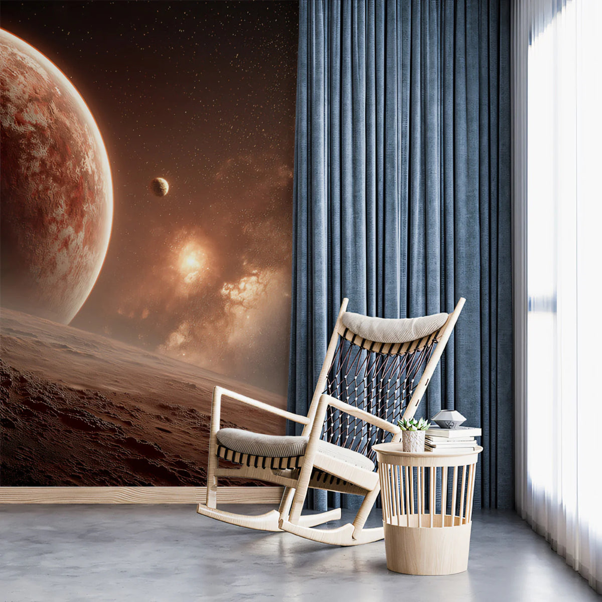 Cosmic Mars Landscape Mural Wallpaper — Deep Terracotta Space Scene Mural Wallpaper - room preview 02