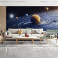 Celestial Ring System Planet Mural Wallpaper — Cosmic Blue Decor Mural Wallpaper - room preview 02
