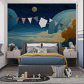 Celestial Cloudscape Mural Wallpaper — Textured Artistic Cosmic Scene Mural Wallpaper - room preview 02