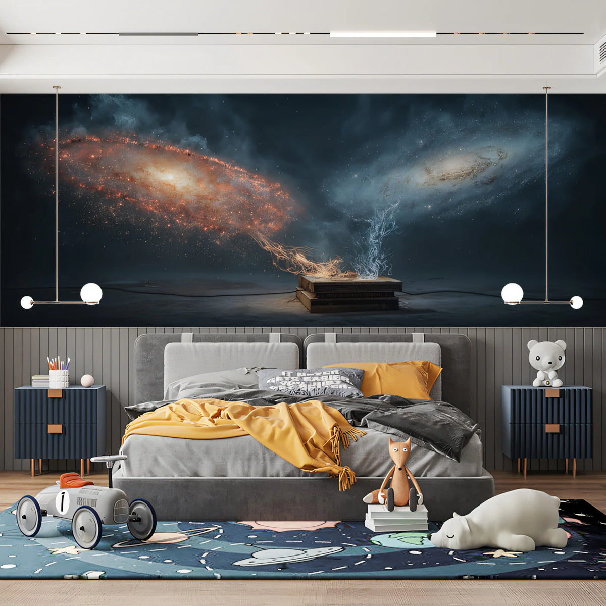 Celestial Duality Mural Wallpaper — Cosmic Space Fantasy Decor Mural Wallpaper - room preview 02