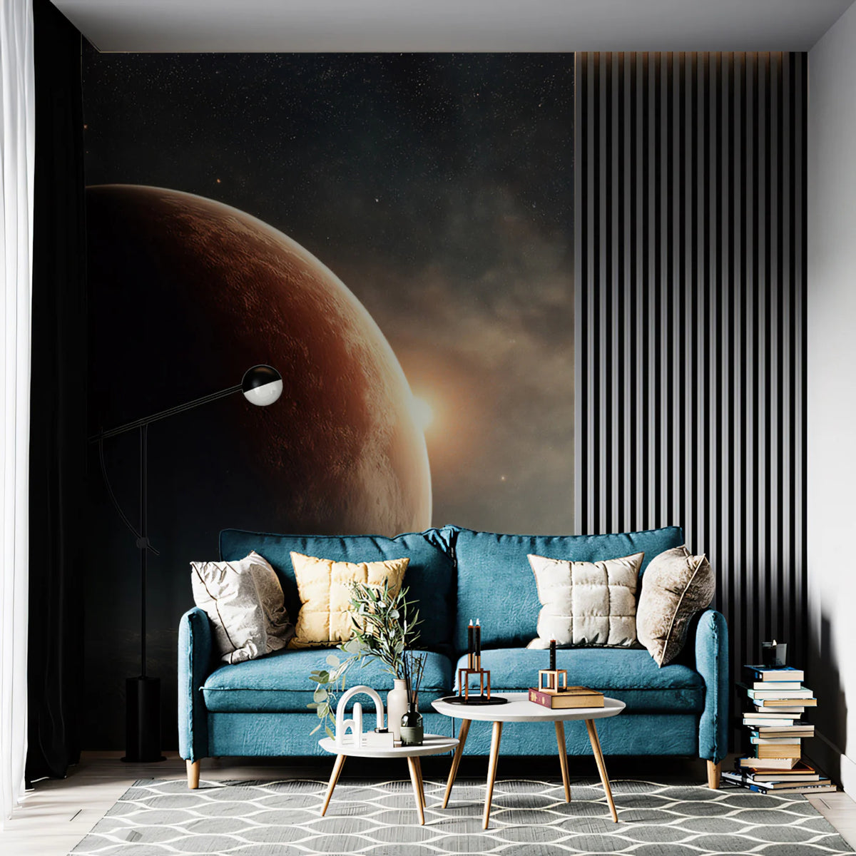 Cosmic Horizon Mural Wallpaper — Deep Space Planetary View Mural Wallpaper - room preview 02