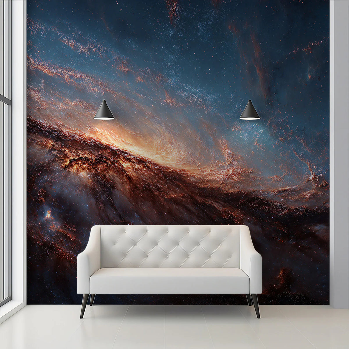 Cosmic Nebula Swirl Mural Wallpaper — Deep Space Horizon Mural Wallpaper - room preview 02