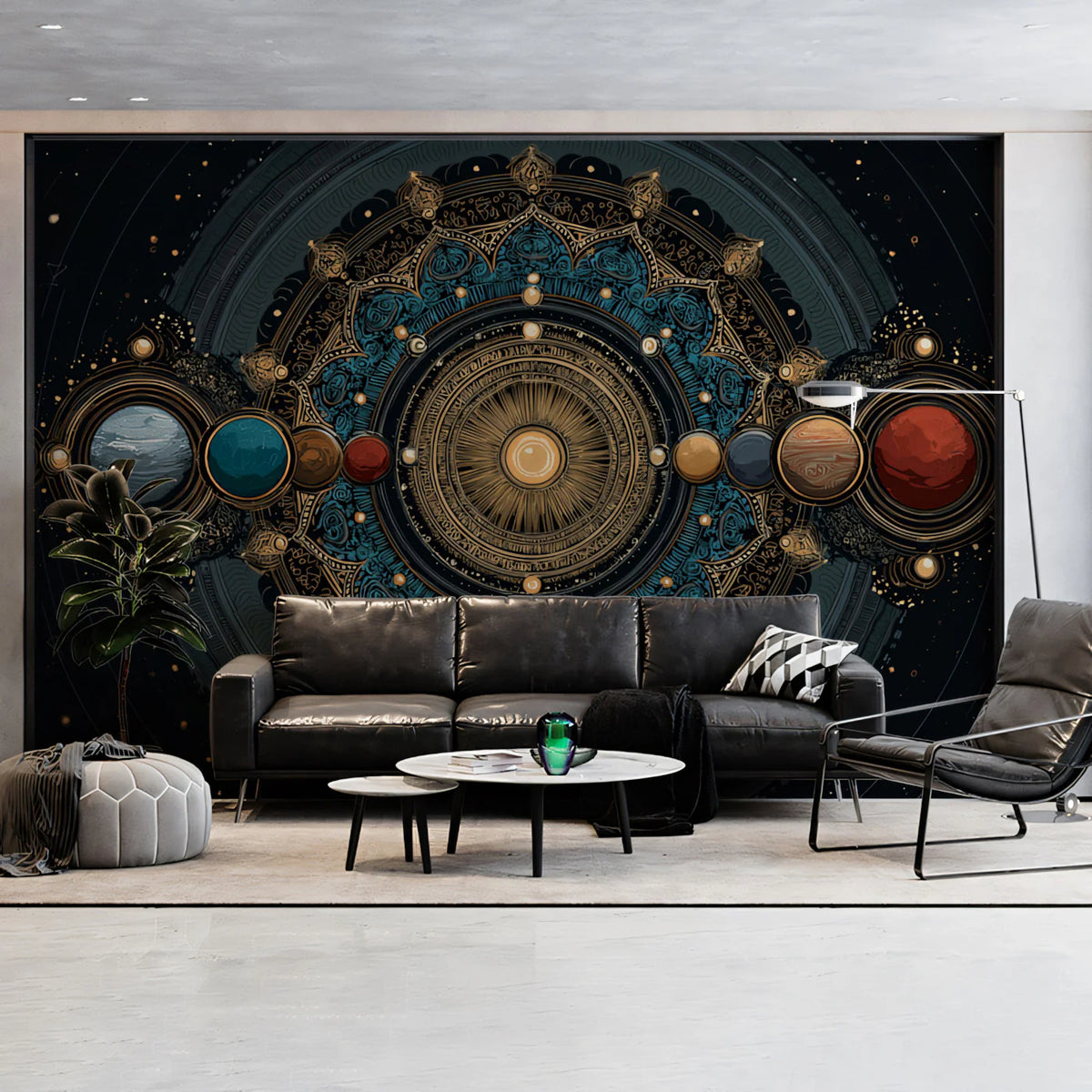 Celestial Mandala Mural Wallpaper — Intricate Cosmic Alignment Mural Wallpaper - room preview 02