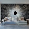 Solar Eclipse Radial Mural Wallpaper — Dramatic Monochrome Graphic Mural Wallpaper - room preview 02