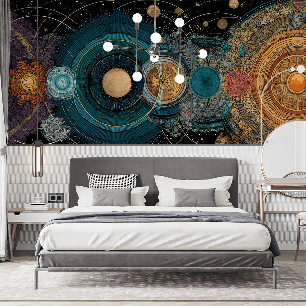 Celestial Mandala Mural Wallpaper — Intricate Cosmic Geometry Mural Wallpaper - room preview 02