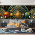 Celestial Orrey Mural Wallpaper — Vintage Cosmic Map Pattern Mural Wallpaper - room preview 02