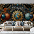 Celestial Orbits Mural Wallpaper — Ornate Solar System Motif Mural Wallpaper - room preview 02