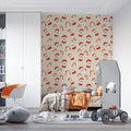 Santa and Candy Cane Mural Wallpaper — Festive Cream Pattern Mural Wallpaper - room preview 02