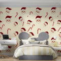 Santa and Candy Cane Mural Wallpaper — Whimsical Holiday Pattern Mural Wallpaper - room preview 02