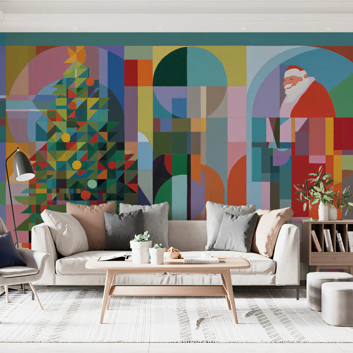 Cubist Holiday Abstract Mural Wallpaper — Modern Color Block Mural Wallpaper - room preview 02