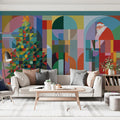 Cubist Holiday Abstract Mural Wallpaper — Modern Color Block Mural Wallpaper - room preview 02