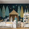 Stylized Nativity Forest Mural Wallpaper —Folk Art Woodland Scene Mural Wallpaper - room preview 02