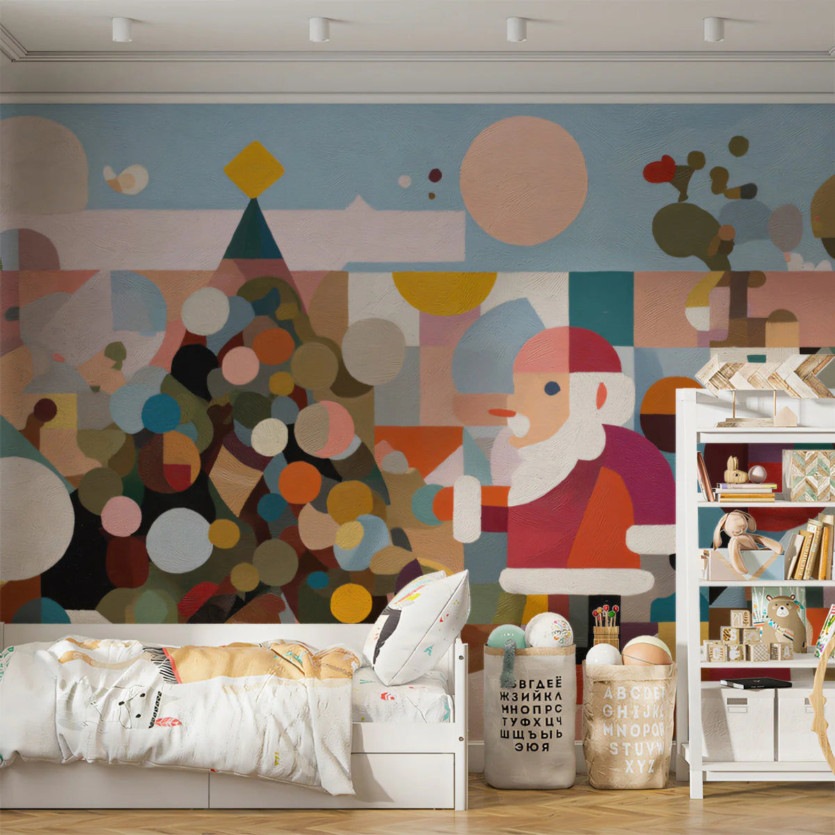 Abstract Festive Geometric Mural Wallpaper — Playful Seasonal Art Mural Wallpaper - room preview 02