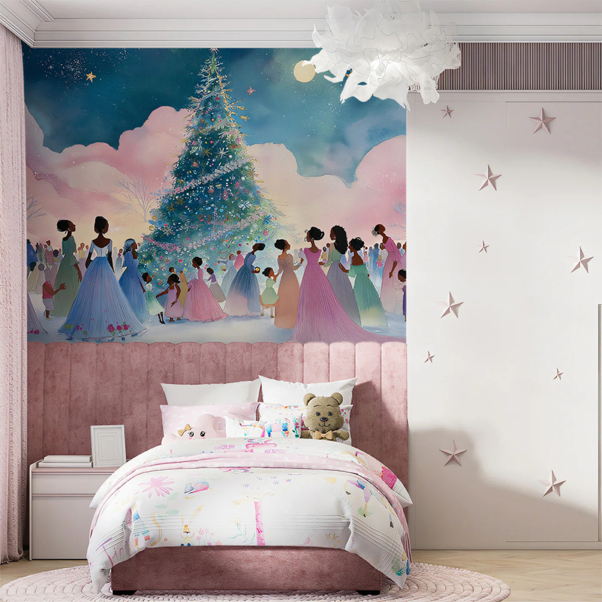 Dreamlike Winter Ball Mural Wallpaper — Watercolor Festive Scene Mural Wallpaper - room preview 02