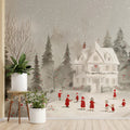 Snowy Victorian Mansion Illustration Mural Wallpaper - room preview 02