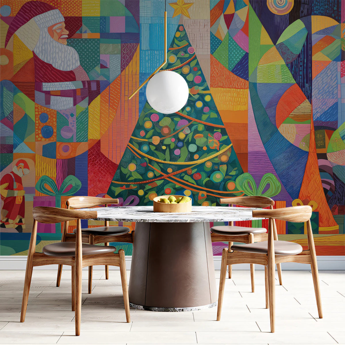 Festive Mosaic Abstract Mural Wallpaper — Colorful Geometric Tableau Mural Wallpaper - room preview 02