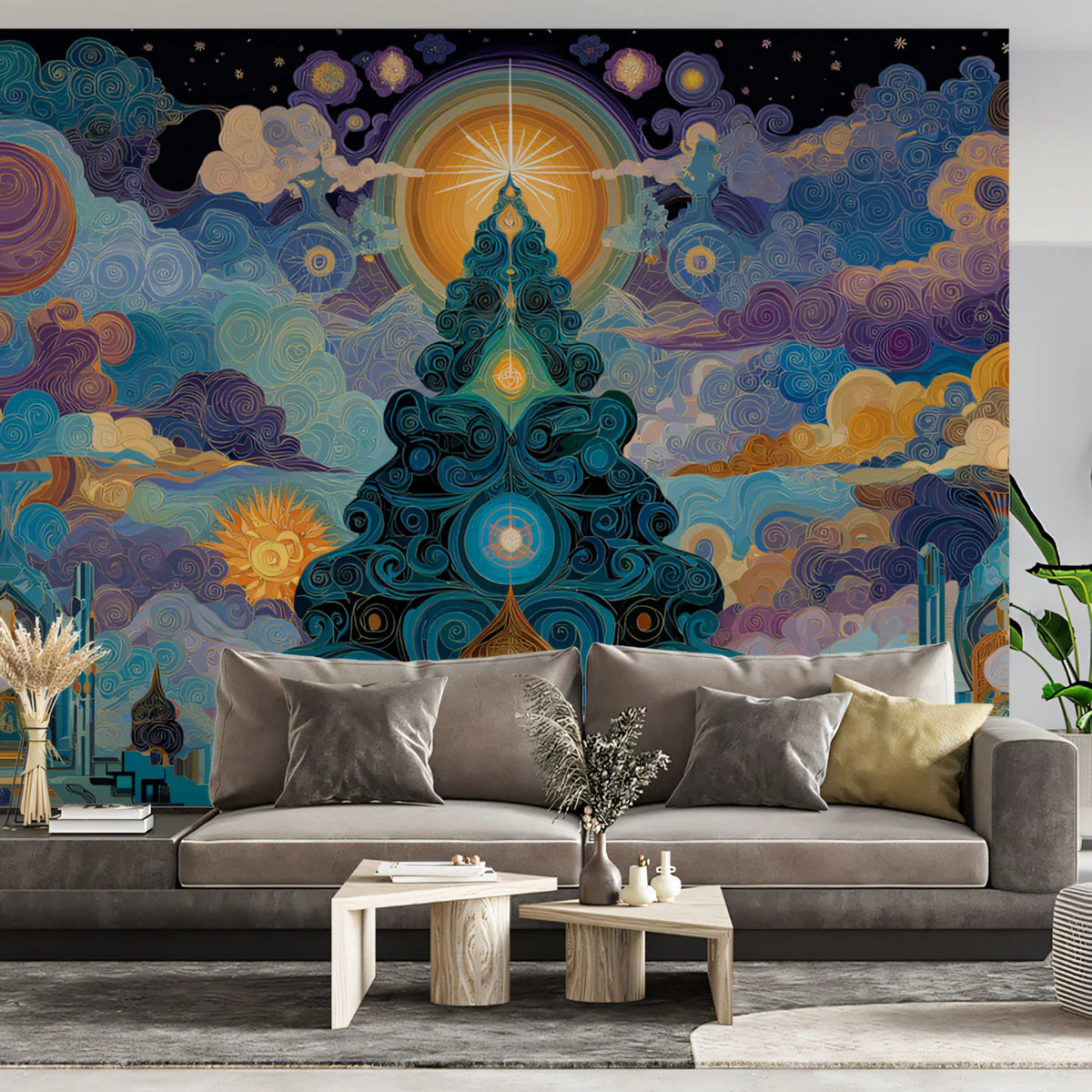 Celestial Mandala Christmas Mural Wallpaper — Mystical Cosmic Decor Mural Wallpaper - room preview 02
