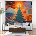 Cosmic Sunburst Christmas Tree Mural Wallpaper — Vibrant Abstract Art Mural Wallpaper - room preview 02