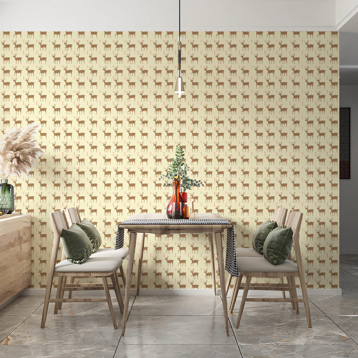 Minimalist Reindeer Silhouette Mural Wallpaper — Soft Neutral Mural Wallpaper - room preview 02