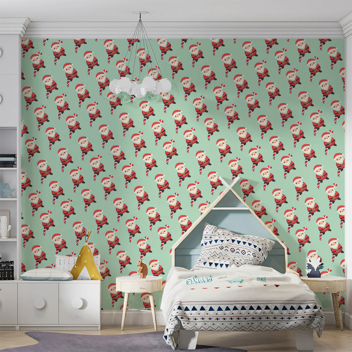 Mini Santa and Candy Cane Mural Wallpaper — Whimsical Holiday Mural Wallpaper - room preview 02