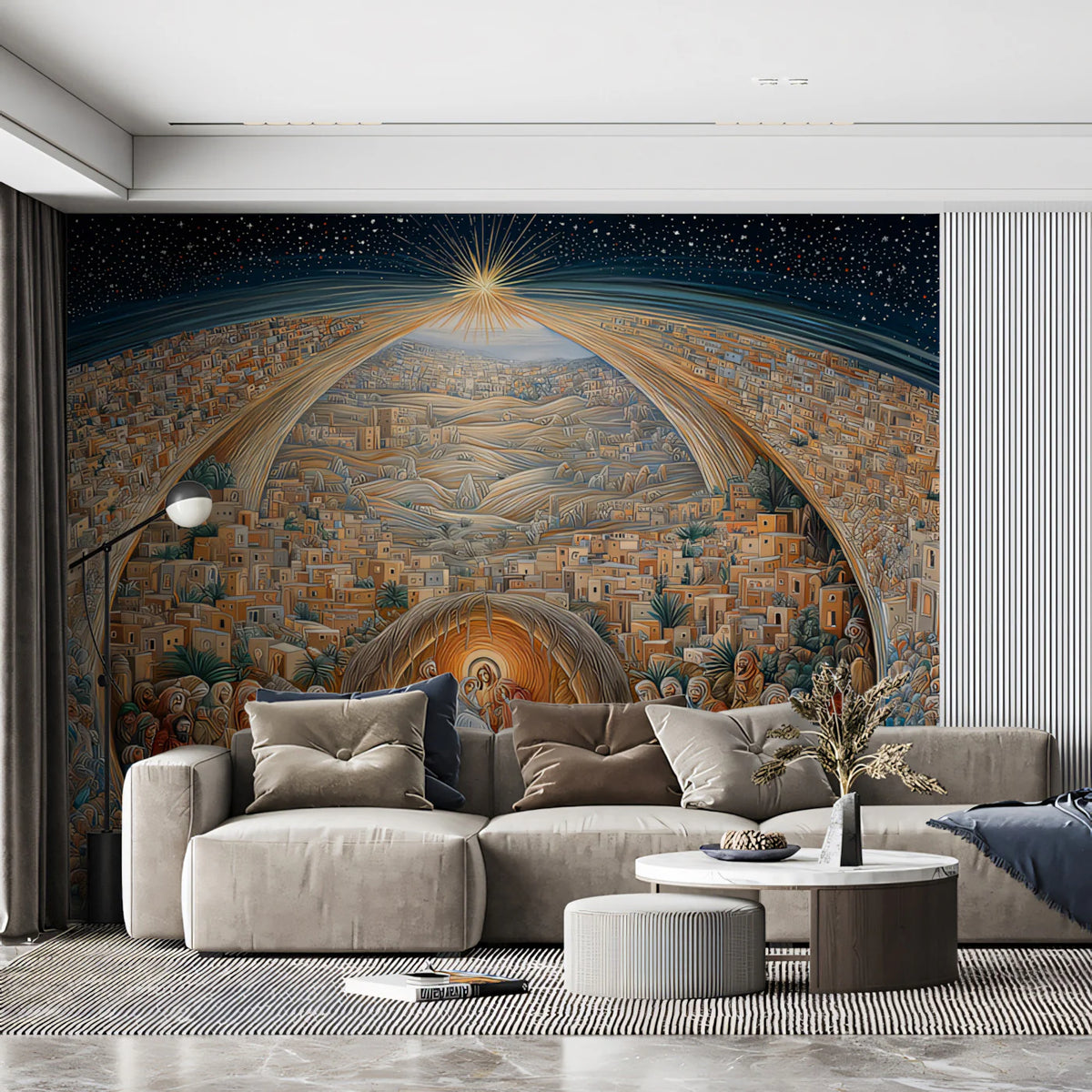 Panoramic Nativity Mural Wallpaper — A Grand Celestial Fresco Mural Wallpaper - room preview 02