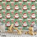 Santa and Candy Cane Christmas Mural Wallpaper — Festive Green Mural Wallpaper - room preview 02