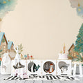 Watercolor Winter Village Mural Wallpaper — Festive Holiday Scenes Mural Wallpaper - room preview 02
