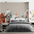 Snowy Village Row House Mural Wallpaper — Whimsical Holiday Charm Mural Wallpaper - room preview 02