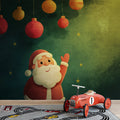 Folk Art Santa Vignette Mural Wallpaper — Whimsical Holiday Decor Mural Wallpaper - room preview 02