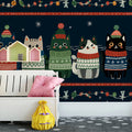 Nordic Cat Sweater Border Mural Wallpaper — Festive Folk Art Style Mural Wallpaper - room preview 02