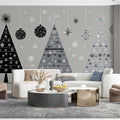 Graphic Mid-Century Christmas Tree Mural Wallpaper — Retro Minimalist Mural Wallpaper - room preview 02