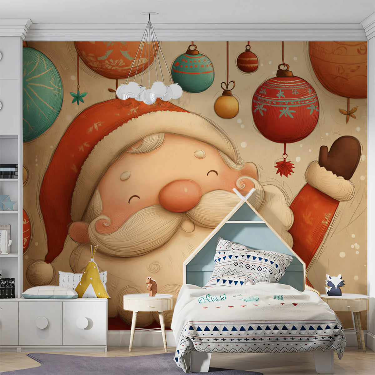 Vintage Santa Claus Mural Wallpaper — Festive Nostalgic Illustration Mural Wallpaper - room preview 02