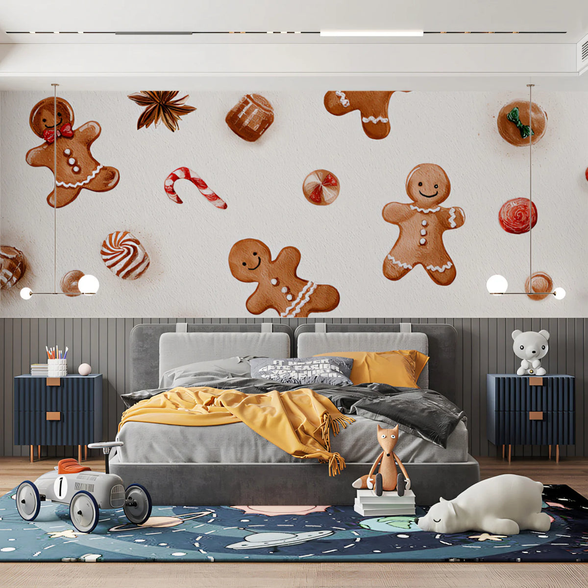 Watercolor Gingerbread and Candy Holiday Mural Wallpaper - room preview 02