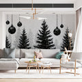 Snowy Evergreen Forest Silhouette Mural Wallpaper - room preview 02