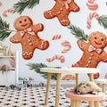 Gingerbread and Pine Branch Mural Wallpaper — Whimsical Holiday Art Mural Wallpaper - room preview 02