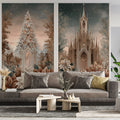 Gothic Poinsettia Triptych Mural Wallpaper — Antique Sepia Finish Mural Wallpaper - room preview 02
