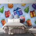 Watercolor Holiday Gifts Mural Wallpaper — Playful Festive Pattern Mural Wallpaper - room preview 02