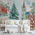 Winter Storybook Holiday Floral Mural Wallpaper - room preview 02